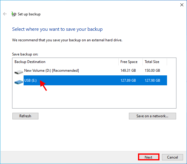 select where to save backup