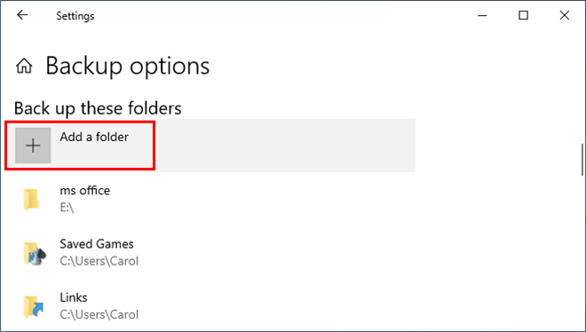 add folders to back up
