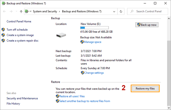 click Restore my files