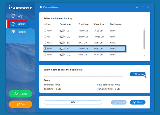 choose Backup option