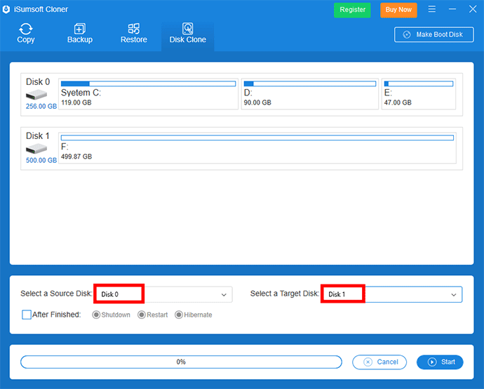 select target disk