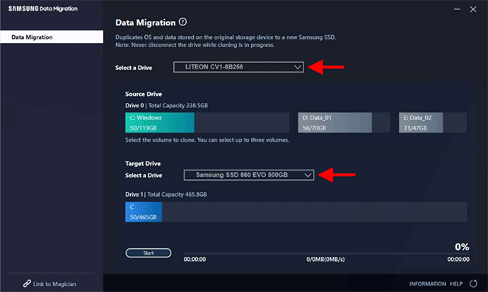 source and target disks