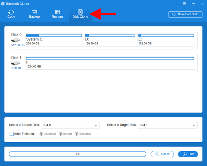 select disk clone