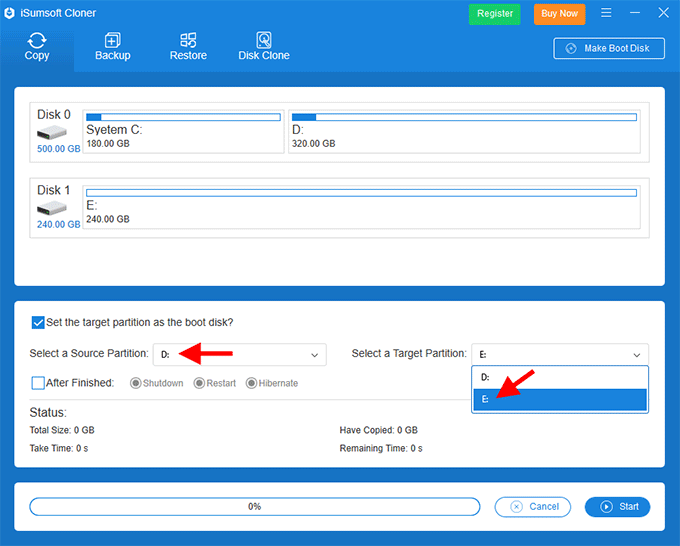 select the partition to copy