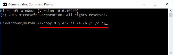 type xcopy command