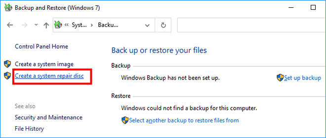 click Create a system repair disc