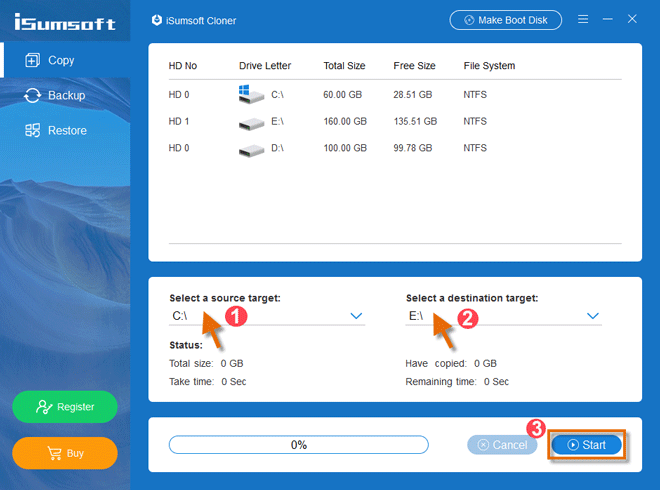 select C drive to copy