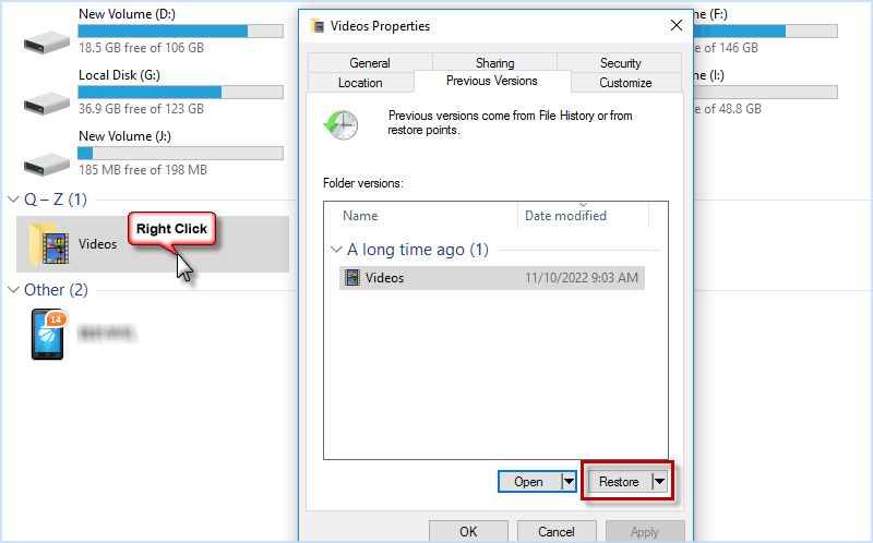 recover deleted videos on laptop with previous version
