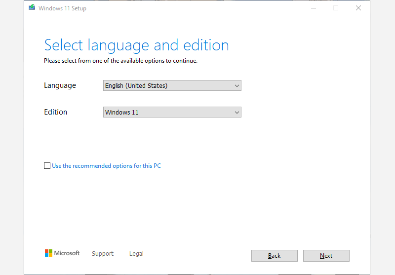 select language and edition