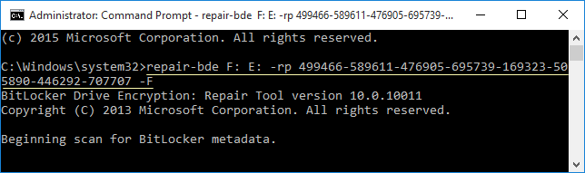 Repair BitLocker drive use recovery key