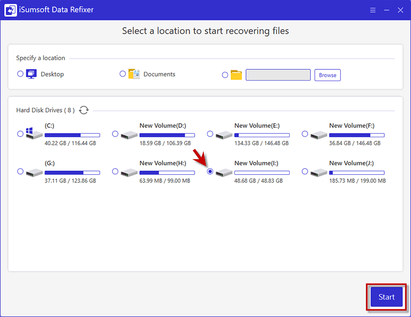 choose scan folder to find deleted files