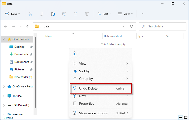 undo delete on Windows 11