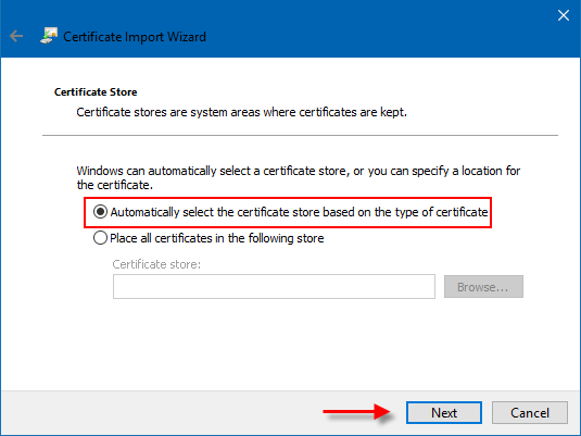 Auto select certificate store