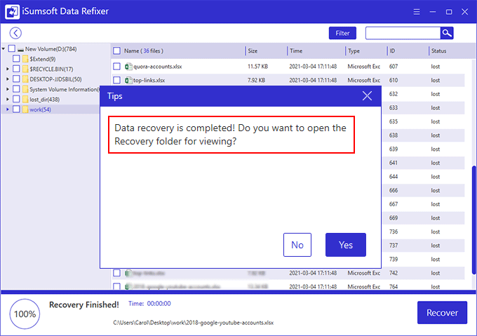 excel file is recovered