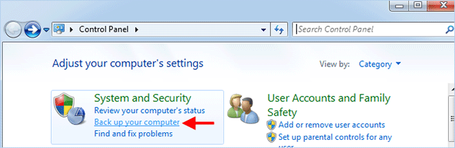 click Back up your computer