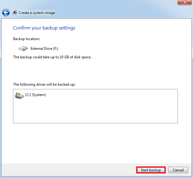 click Start backup
