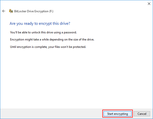 Click Start encrypting to enable full-disk encryption
