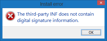 unsigned driver install error