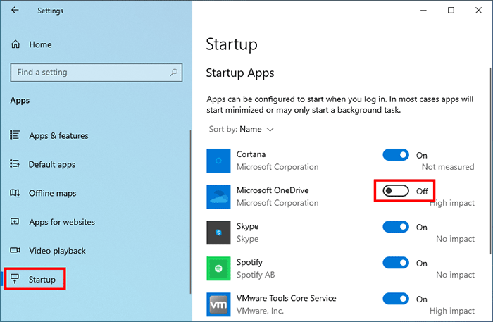 turn off OneDrive at startup via Settings