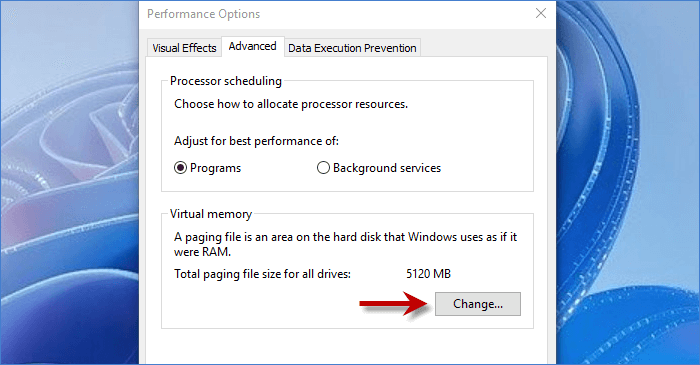 click-change-under-virtual-memory-section