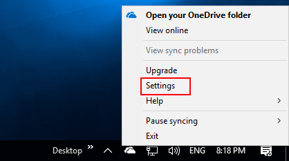 Open OneDrive settings