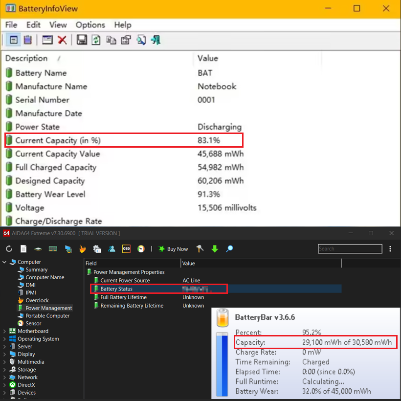 Check battery health by third party software