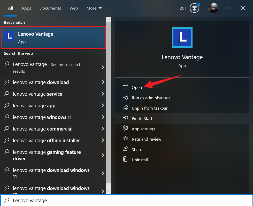 Open Lenovo Vantage