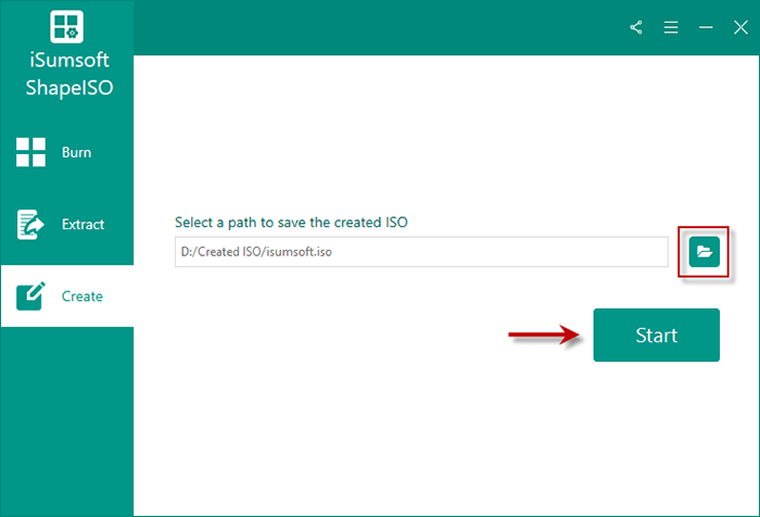 select a path for created ISO file on iSumsoft ShapeISO