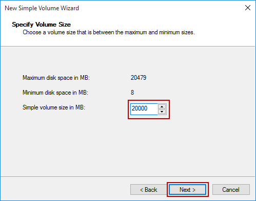 Specify volume size