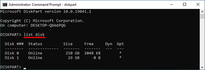 type list disk