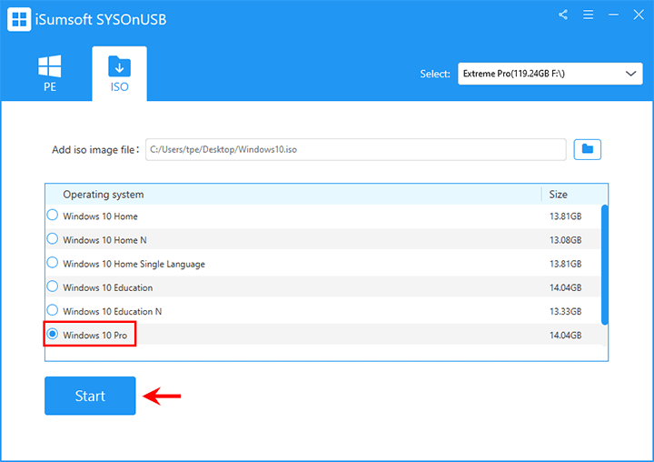 select the Windows edition you want to install on the USB