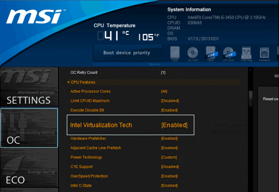 Intel Virtualization Tech in MSI