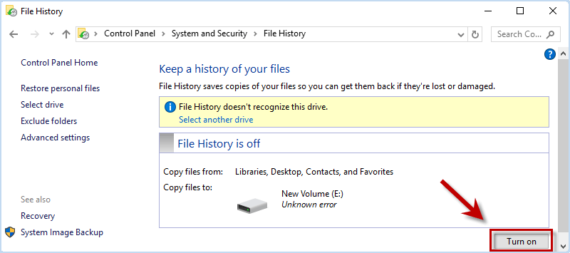 turn on File History