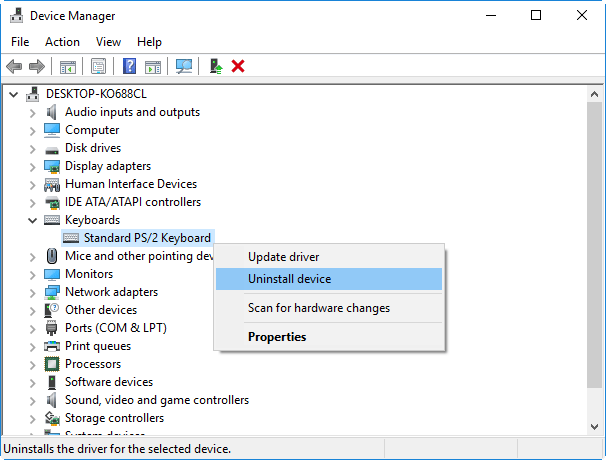 uninstall keyboard driver