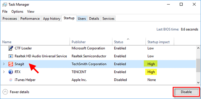 disable startup process