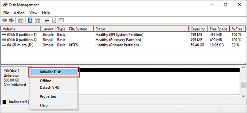 choose initialize disk