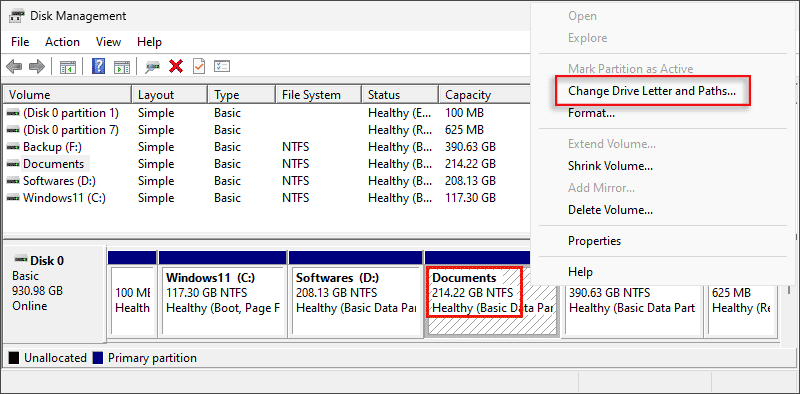 click change drive letter and paths