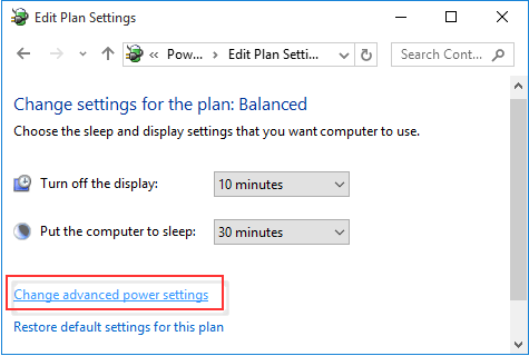 Change advanced power setting