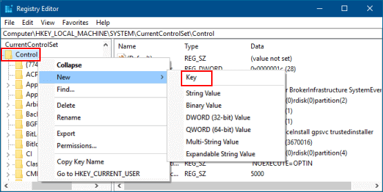 Create storage device policies key