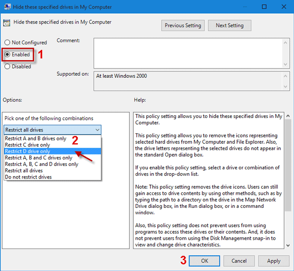 Select Enabled and pick the desired drive