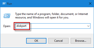 Type diskpart in Run box