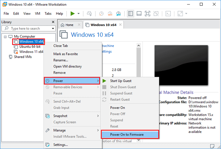 Power on to Firmware