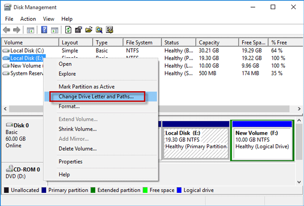 Select Change Drive Letter and Paths