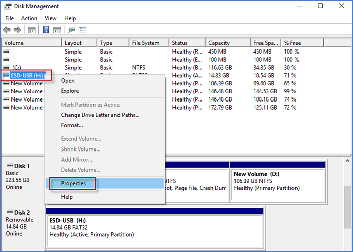 check the Properties of USB dirve