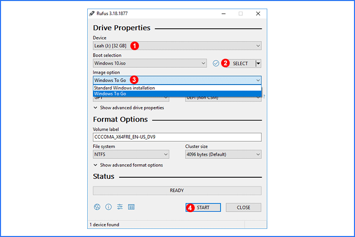 create portable Windows 10 USB with Rufus