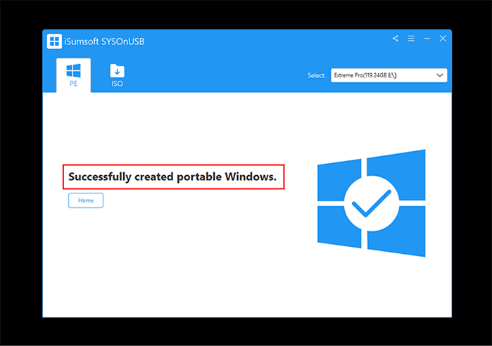 portable Windows 10 USB created