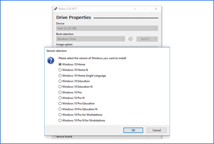 select Windows 10 version you want  to install
