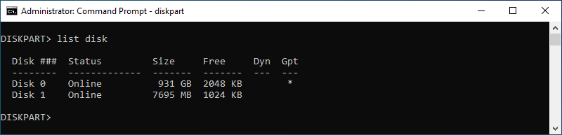 type list disk