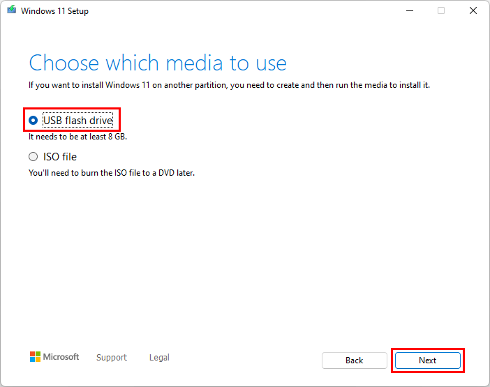 choose USB flash drive and click Next