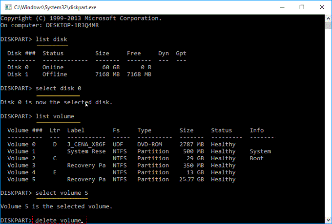 Delete recovery partition